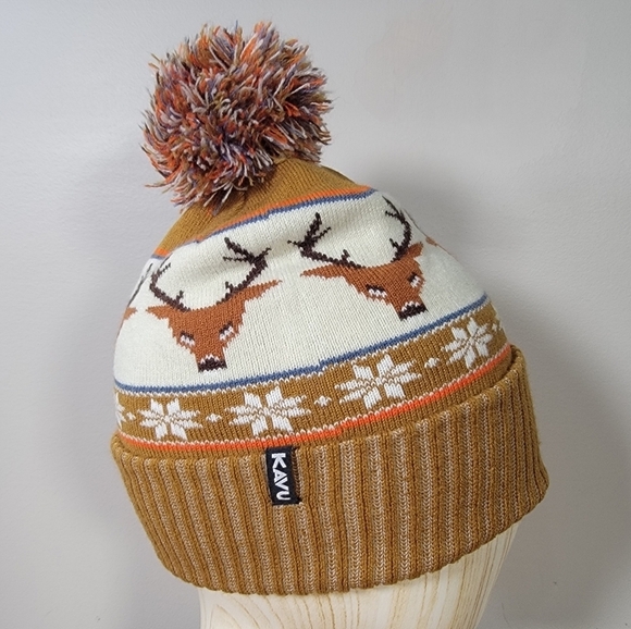 KAVU Herschel Beanie Oh Deere Brown and White Pom Size OSFM - Picture 5 of 15